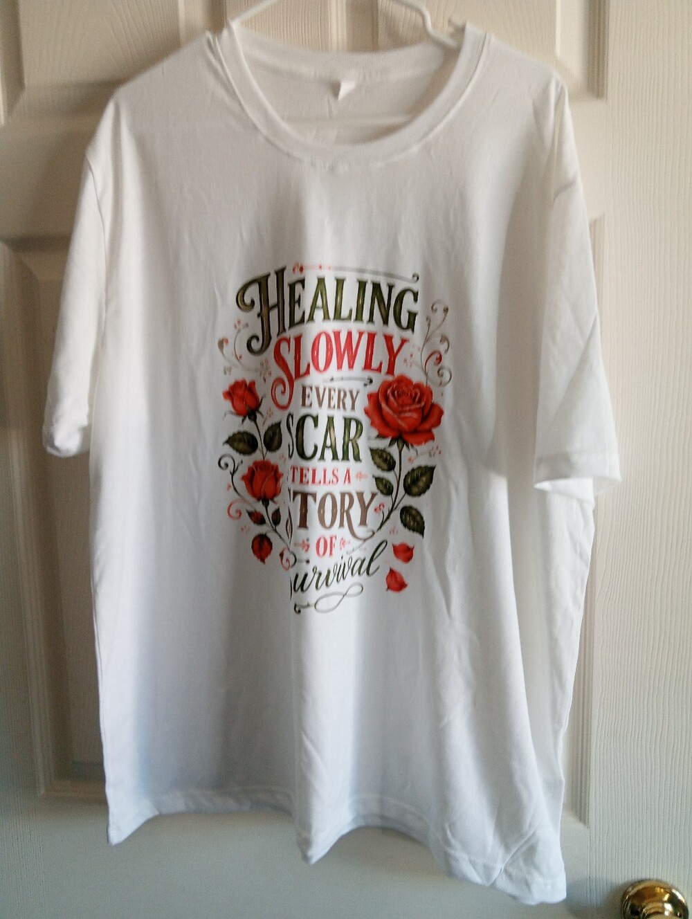 White Womens' Tee With Floral Graphic Healing Slowly